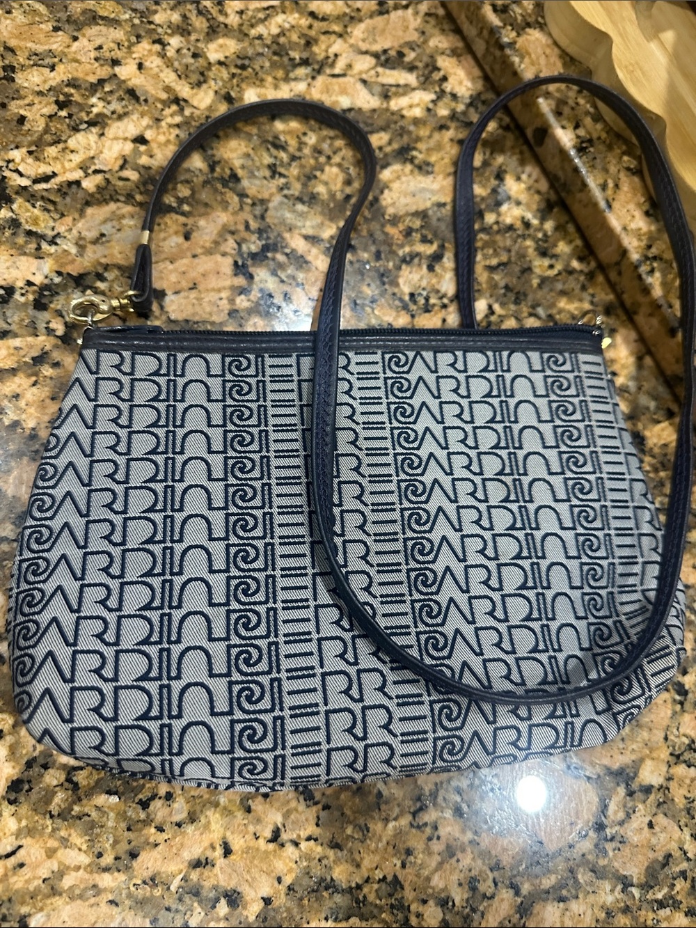 Vintage Pierre Cardin Patterned Crossbody Bag with Navy Trim